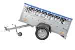 Remorque grillagée 200×106 avec bâche plate bleue, ridelles grillagées et roue jockey – Garden Trailer 200 KIPP