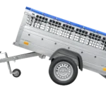 Remorque grillagée 200×106 avec bâche plate bleue, ridelles grillagées et roue jockey – Garden Trailer 200 KIPP